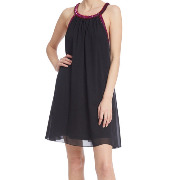 Jewel Badgley Mischka dress Trapeze sleeveless beaded trim black size 4 - Picture 1 of 9